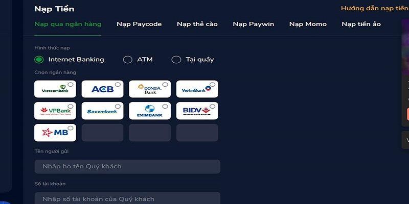 Nạp tiền new88 qua ngân hàng